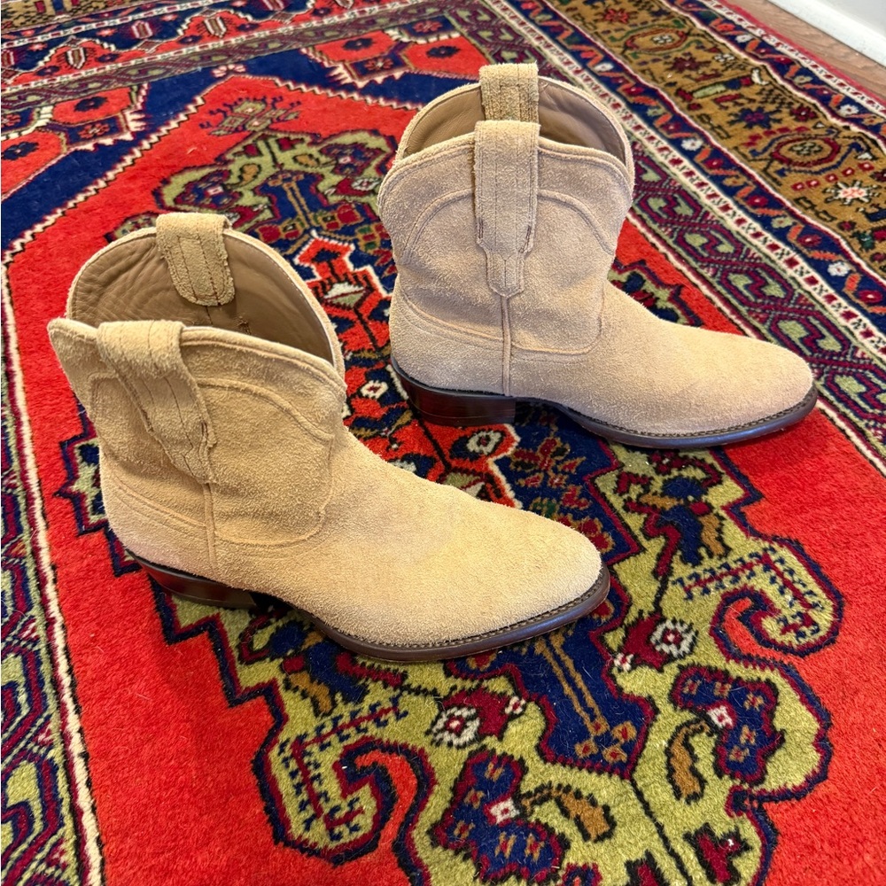 Tan Suede Western Ankle Boots